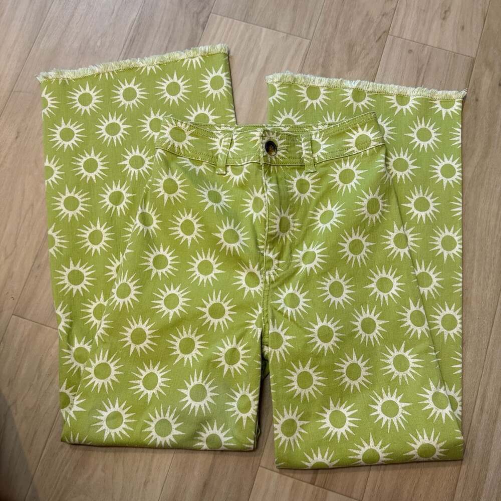 Billabong Free Fall High Waist Wide Leg Pants Green Sun Print